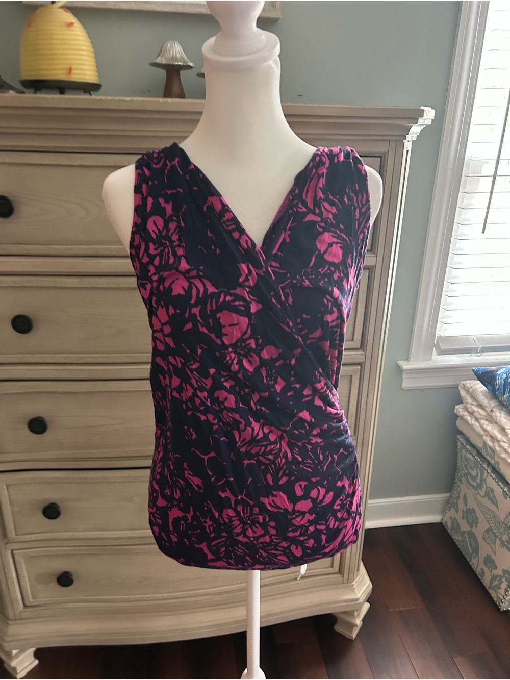 Talbots Pink Floral Wrap-Style Sleeveless Top
